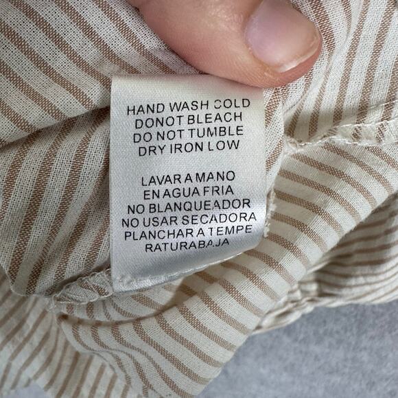 Aureum Striped Ruffle Top Size Small Cream Tan Elastic Smocked Peplum Tank - Picture 7 of 9